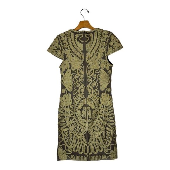 JS Collections Dress Women 6 Gold Cap Sleeve Embroidered‎ Sheath Mini Cocktail - Picture 3 of 11